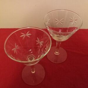 Vtg Pair Libbey Starlite Stemmed Champagne Glasses, Etched.